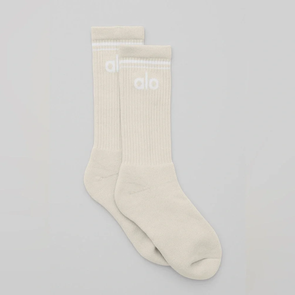 ALO Yoga Unisex Ribbed Throwback Scrunch Sock Bone White Athletic Streetwear